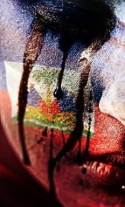 Haiti face with flag and tears